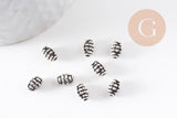 Rondelle ovale texture argent vieilli,perle argentée sans nickel,perle intercalaire, 7mm, x 10 (G2129)