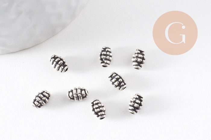Rondelle ovale texture argent vieilli,perle argentée sans nickel,perle intercalaire, 7mm, x 10 (G2129)