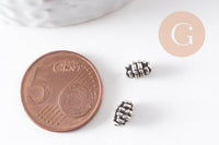 Rondelle ovale texture argent vieilli,perle argentée sans nickel,perle intercalaire, 7mm, x 10 (G2129)