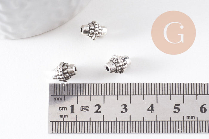 Rondelle ovale texture argent vieilli,sans nickel,perle intercalaire, 10mm, x10 (G1771)