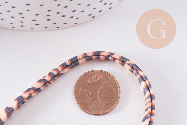 Ruban cordon élastique polyester motif Léopard marron beige 5mm, x 1 Mètre (G7070)