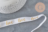 White gold elastic ribbon LOVE EFJF, EVJF bracelet, wedding ribbon, scrapbooking, 16mm, x1 or x5 or x10 meters (G4001)