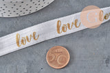 White gold elastic ribbon LOVE EFJF, EVJF bracelet, wedding ribbon, scrapbooking, 16mm, x1 or x5 or x10 meters (G4001)