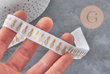 Ruban élastique blanc de 16mm avec motifs d'ananas dorés pour créations DIY et bijoux.