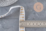 Ruban élastique blanc de 16mm avec motifs ananas dorés pour créations DIY et bijoux personnalisés.