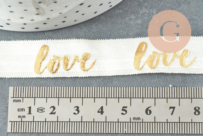 Ruban élastique écru or LOVE EFJF 16mm, x1 mètre (G1286)