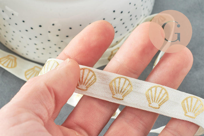 Ruban élastique écru or coquilage EFJF, x1 ou x5 ou x10 mètres (G1674)