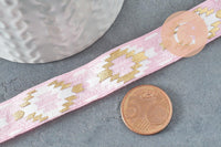 Ruban élastique motif Aztèque rose or EFJF 16mm, x1 m (G8237)