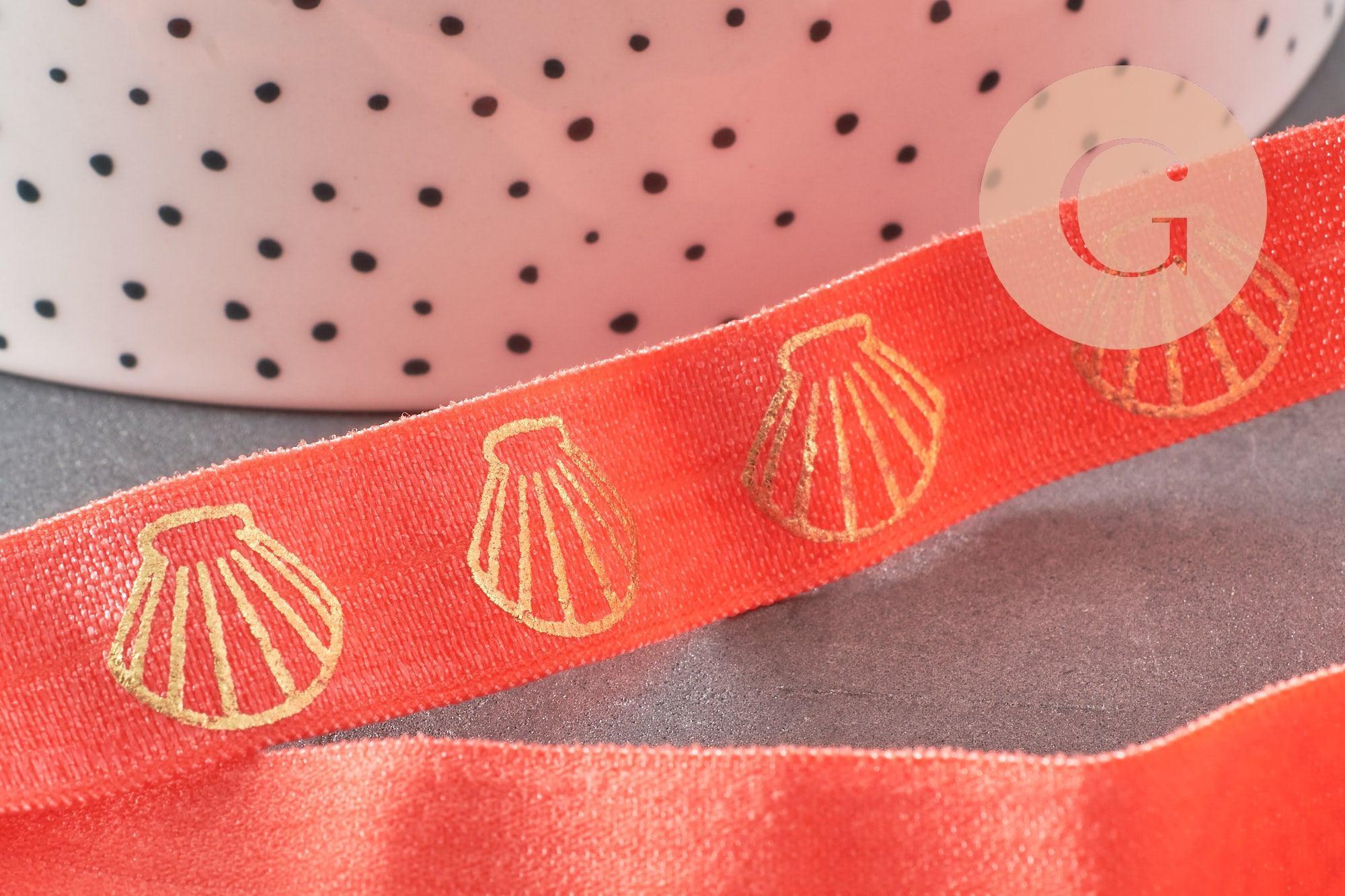 Ruban élastique orange corail or coquillage EFJF 16mm, x1 mètre (G4899)