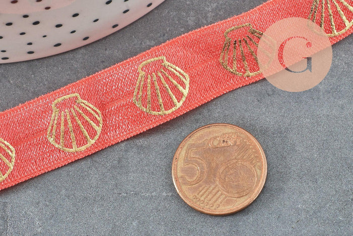 Ruban élastique orange corail or coquillage EFJF 16mm, x1 mètre (G4899)