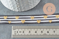 Ruban élastique rayé coeurs or EFJF, bracelet EVJF,ruban mariage,scrapbooking,16mm, x1 mètre (G1583)