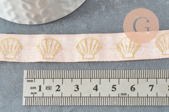 Ruban élastique rose clair or coquillage 16mm, 1/5/10 Mètres G2071