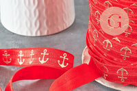 Ruban élastique rouge ancre or EFJF 16mm,1 mètre-G2162
