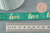 Ruban élastique vert or LOVE EFJF 16mm, x1 mètre (G3759)