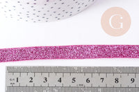 Ruban plat à paillettes polyester nylon rose 9.5-10mm, fabrication bijoux ruban rose, X 1Mètre G8906