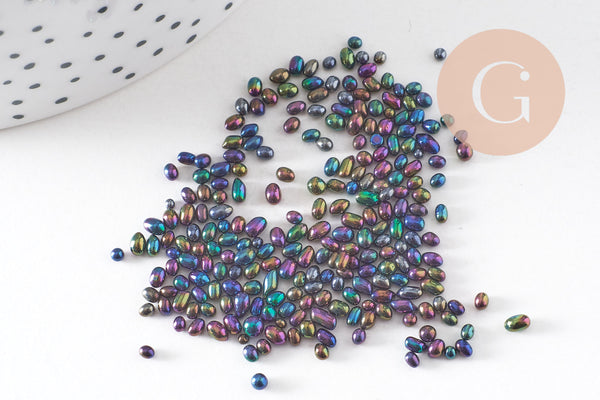 Sable verre noir irisé chips mineral 2.5~3mm non percé, x10gr (G1117)