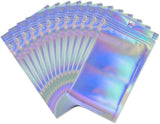 Sacs zippé plastique rectangle gris holographique 10x7cm, x5 (G9037)