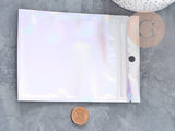 Sacs zippé plastique rectangle gris holographique 10x7cm, x5 (G9037)
