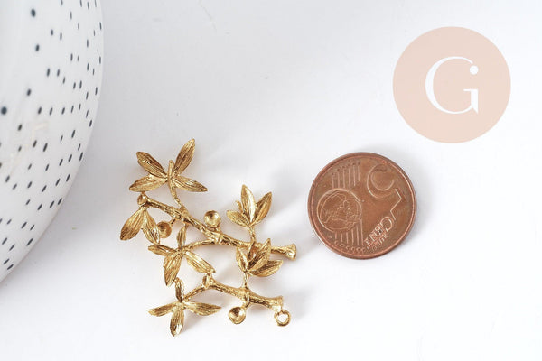 Support Pendentif feuille Bambou laiton brut 44mm, x1 (G9006)