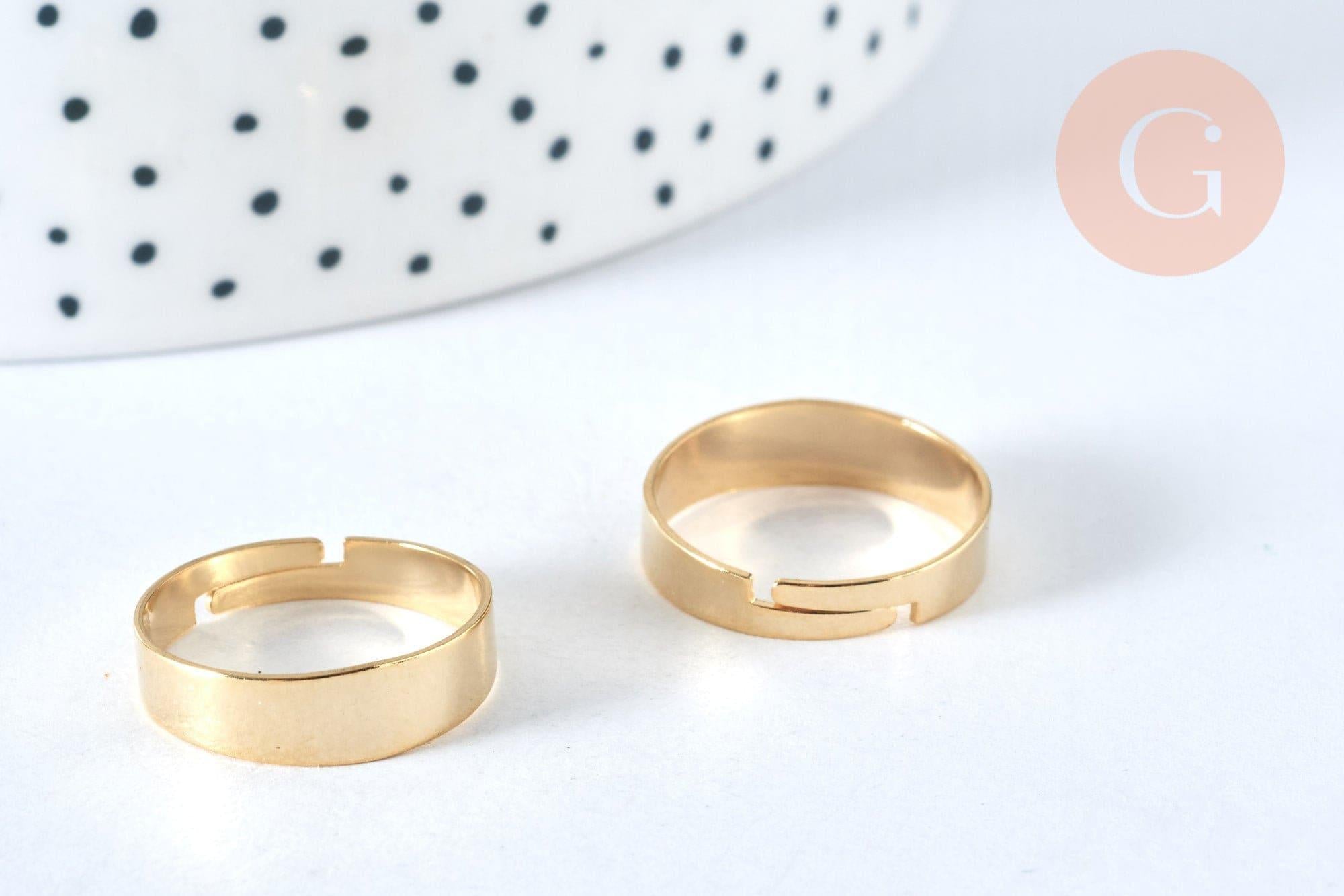 Support bague réglable lisse acier doré 17mm,bague acier doré sans nickel, bague femme acier inoxydable x1 (G6798)