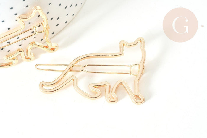 Support barrette chat clip métal doré 55mm, x1 (G7739)
