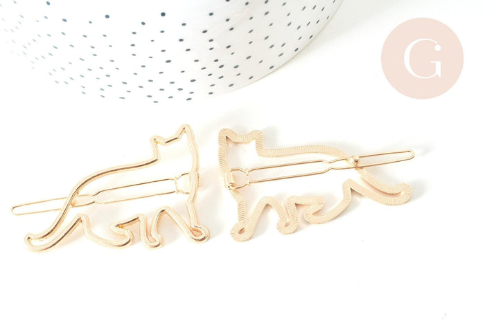 Support barrette chat clip métal doré 55mm, x1 (G7739)