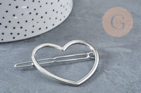 Support barrette coeur métal argenté 48.5mm, x1 (G8833)