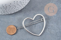 Support barrette coeur métal argenté 48.5mm, x1 (G8833)