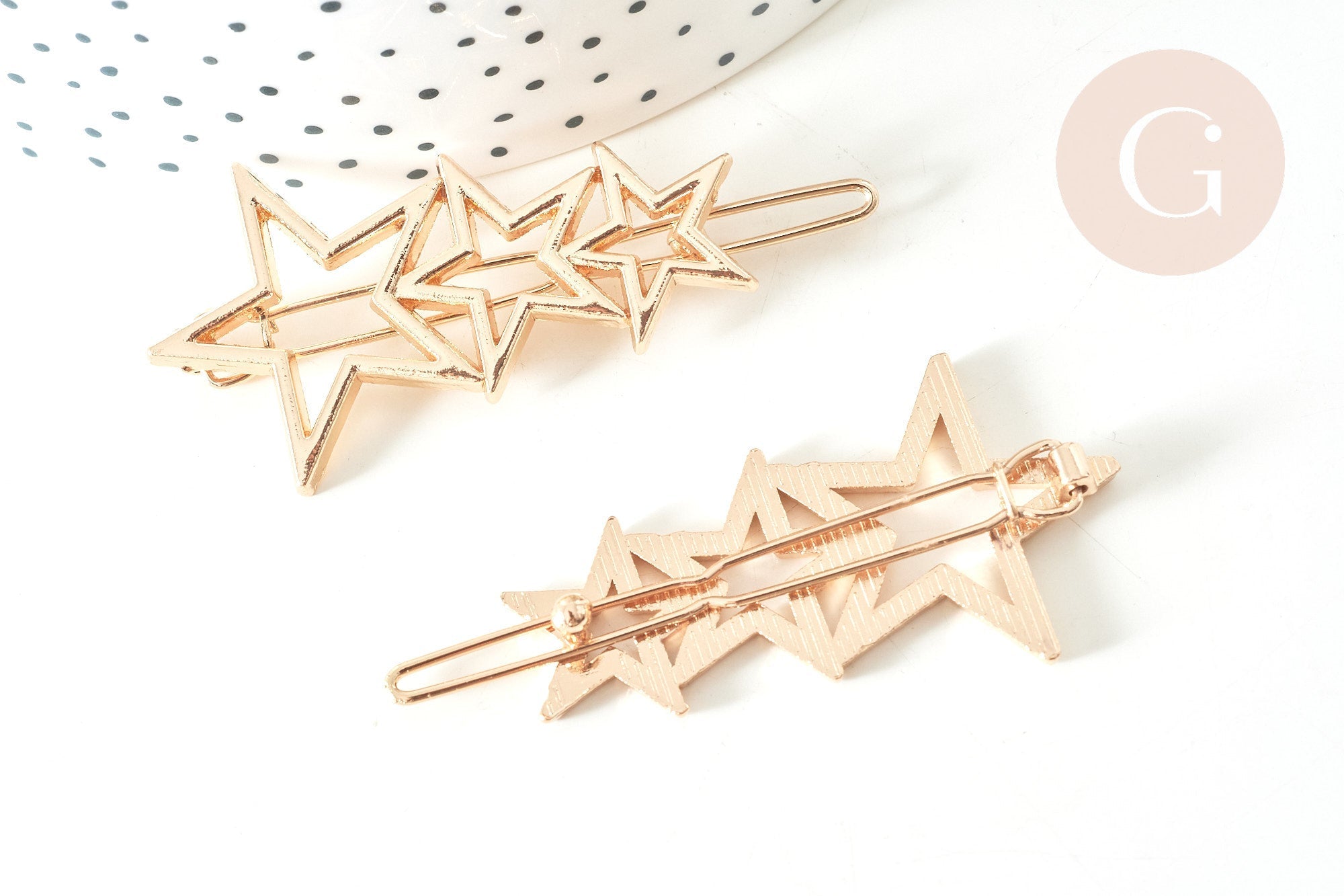 Support barrette étoiles clip zamac doré sans plateau 48mm, x1 (G7738)