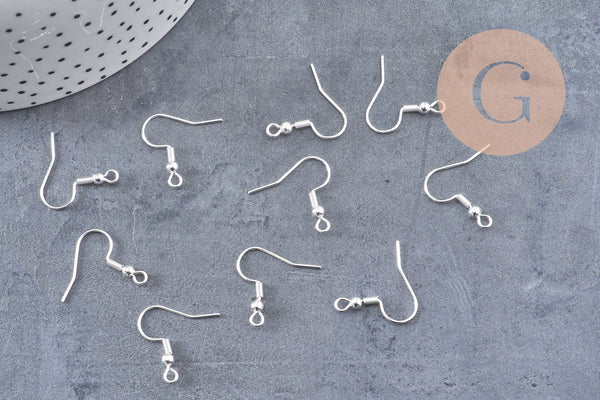 Support boucle crochet acier 304 inoxydable argent 925 22mm, x10 (G10863)