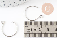 Support boucle crochet rond acier inoxydable 304 platine 22mm, x10 (G9325)