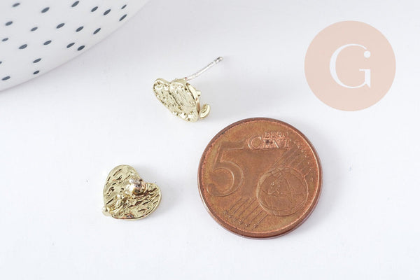 Support boucles cœur puces zamac doré 10mm la paire (G8888)