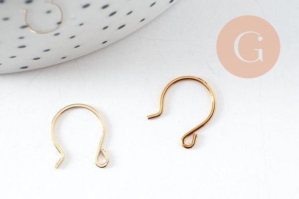 Support de boucles fil laiton crochet doré 16k 13mm, x2 (G5031)