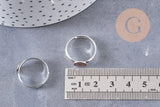 Supports bague reglable argentés plateau 8mm, x4 (G0506)