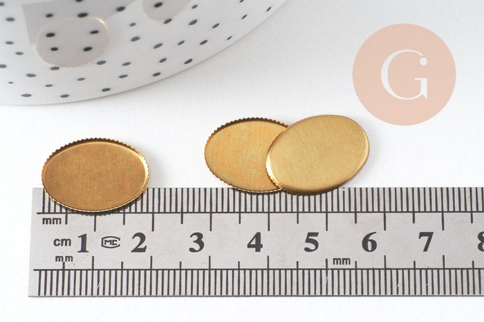 Supports de cabochons ovales 13x18mm laiton brut, x20 (3,7gr) (G0495)