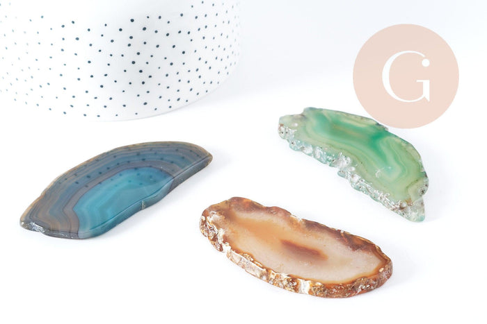 Tranche agate naturelle vert beige bleu 50-110mm, x1 (G8300)