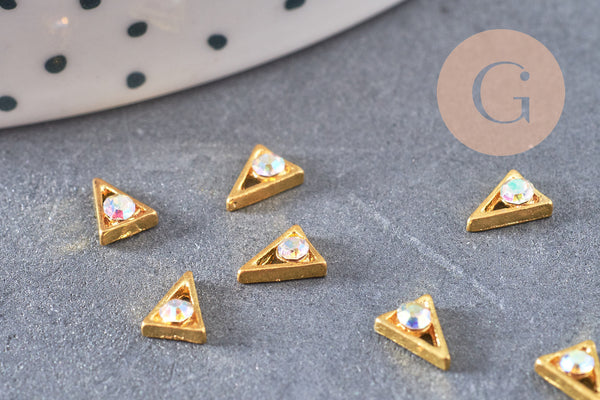 Triangle à coller zamac doré et zircon AB 5.5x4mm, x2 (G5264)