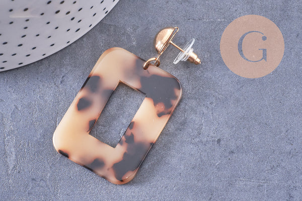 boucles pendantes rectangle résine zamac doré 55mm la paire (G0075)