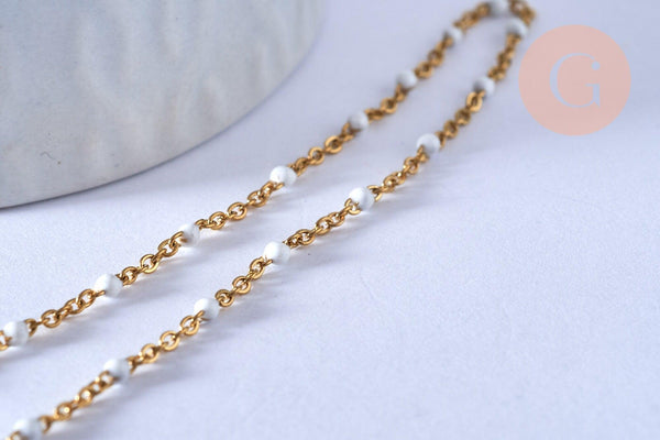 chaine de cheville acier doré 14k résine blanche chaine dorée 1.5-2mm,23cm, x1 (G3659)