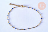 chaine de cheville acier doré 14k résine bleu foncé chaine dorée 1.5-2mm/23cm, x1 (G5405)
