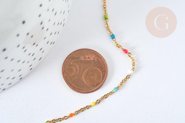 chaine de cheville acier doré 14k résine multicolore chaine dorée 1.5-2mm,23cm, x1 (G3663)