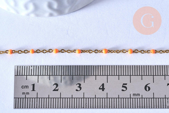 chaine de cheville acier doré 14k résine orange chaine dorée 1.5-2mm/23cm, x1 (G3744)