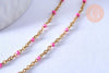 chaine de cheville acier doré 14k résine rose foncé chaine dorée, 1.5-2mm/23cm, x1 (G3745)