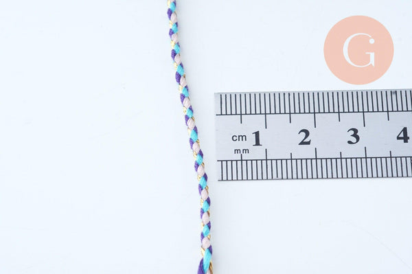 cordon tressé bleu rose violet fil doré 1.5mm-2mm,cordon multicolore scrapbooking,corde décoration, x 1Mètre G6071