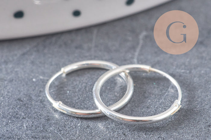 Créoles fine argent 925 massif 14mm, x2 (G5412)