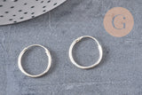 Boucles créoles fine argent 925 massif 16mm, x2 (G4685)