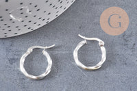 créoles torsadées acier argenté 21mm, x2 (G6807)