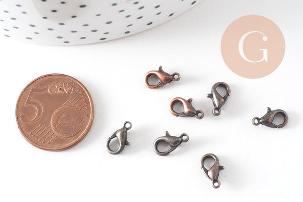 fermoir mousqueton zamac cuivre 10mm, x20 (G0997)