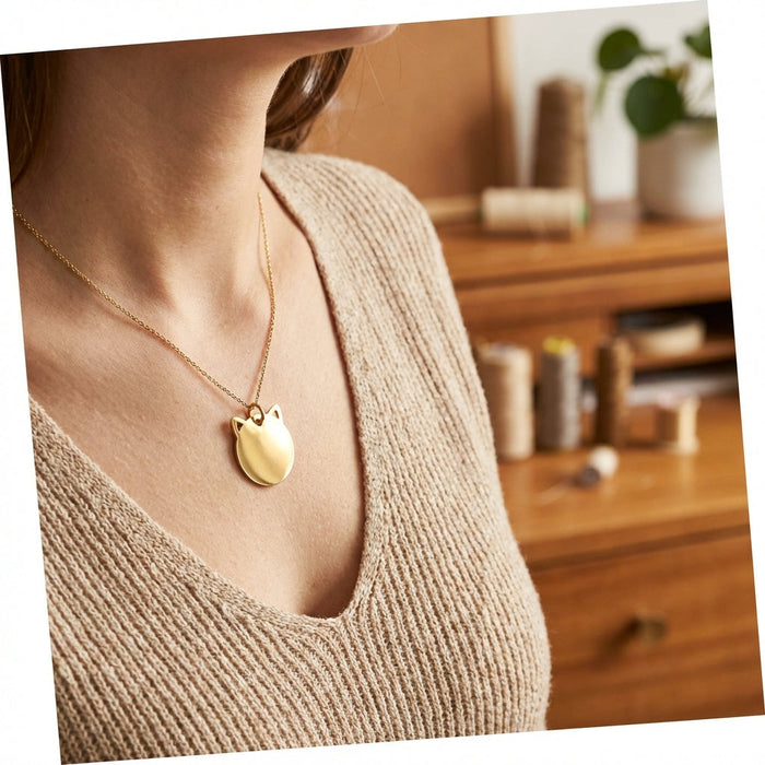 Pendentif tête de chat acier 201 inoxydable 29mm personnalisable, x1 (G11017)