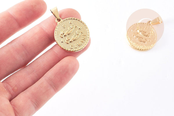 Pendentif médaille ronde Gémaux acier 304 inoxydable doré à graver, x1 (G6115)